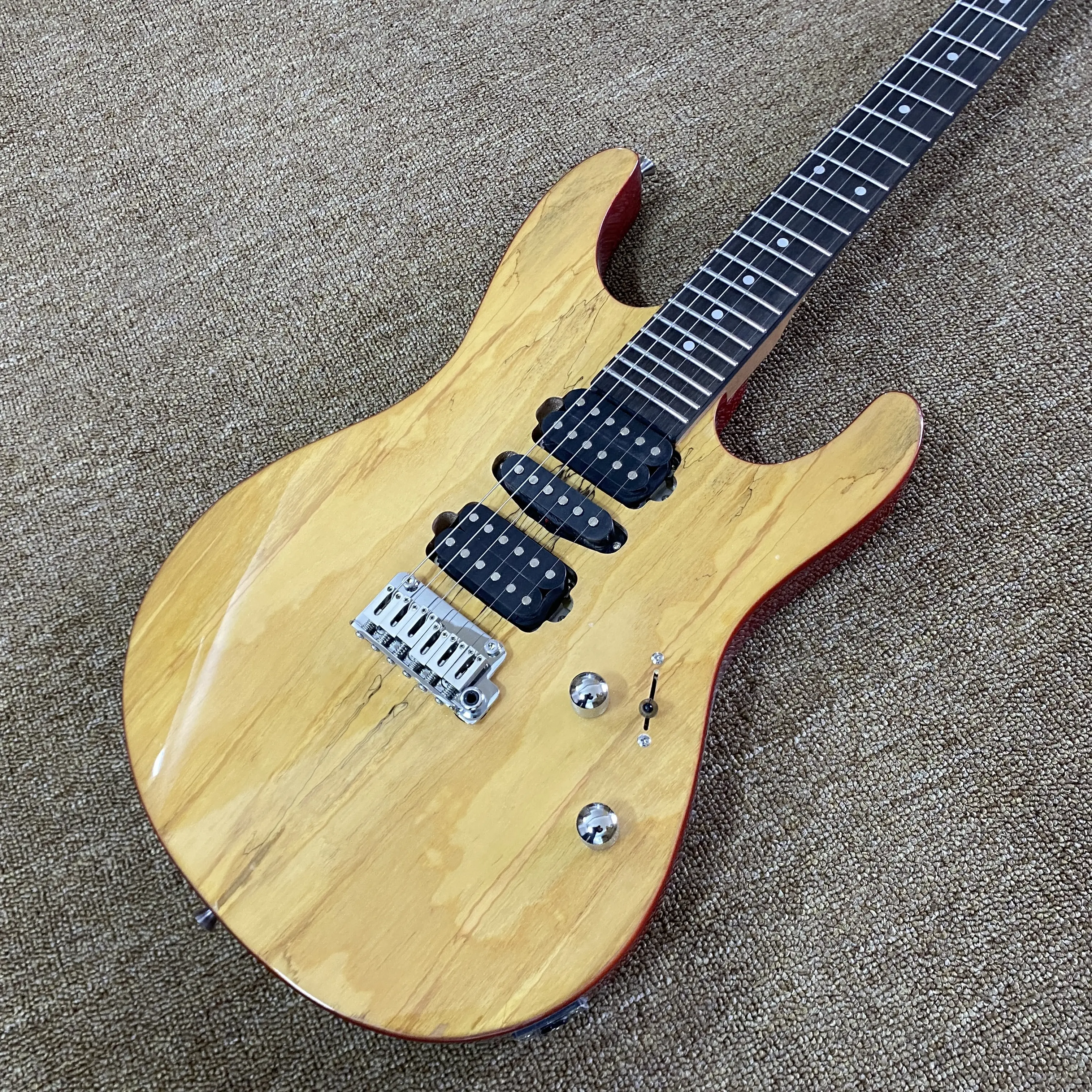 Natural Wood Grain Guitar Solid Basswood Body H-S-H pickup