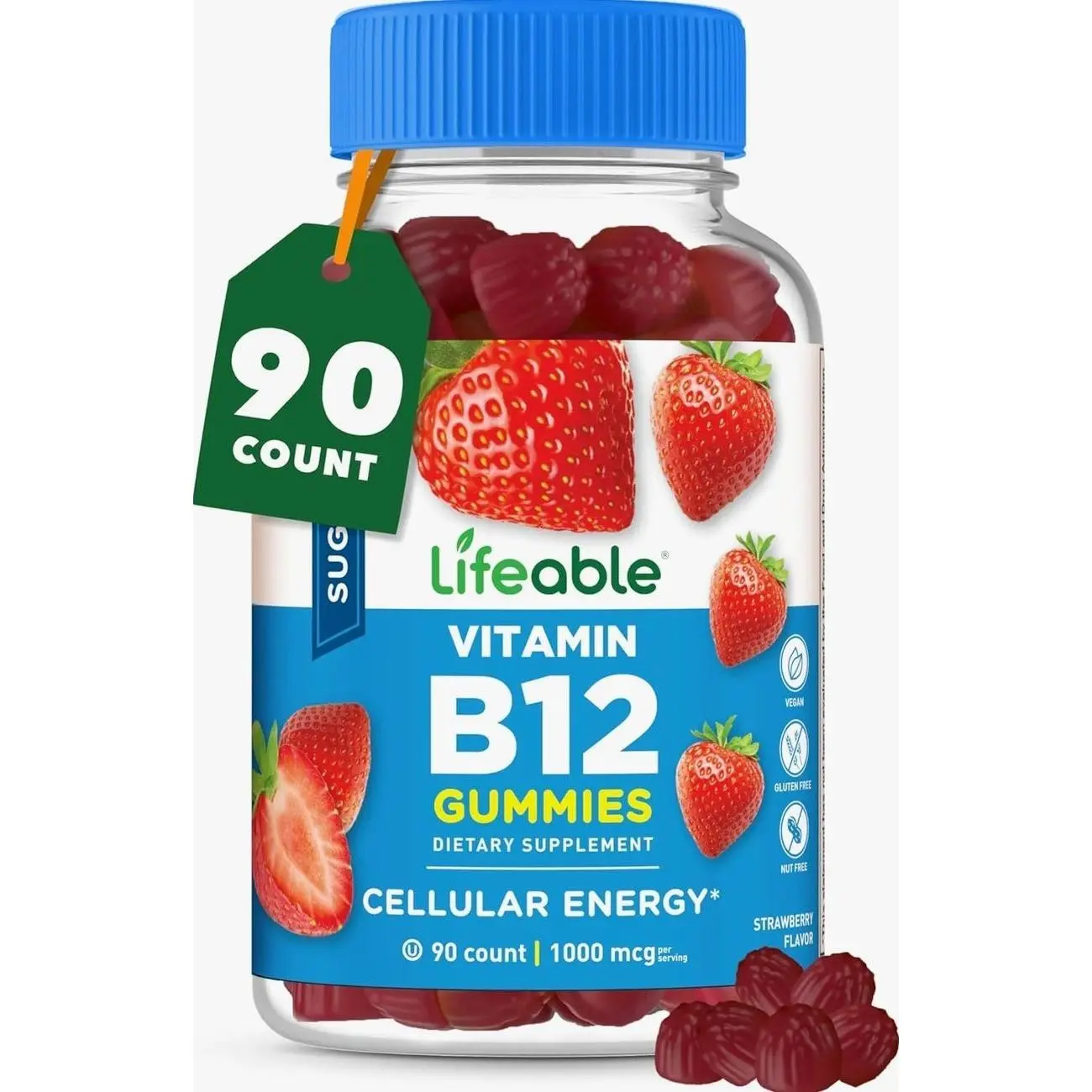 Lifeable Sugar Free Vitamin B12 Gummies | 1000 mcg | Great Tasting B12 Vitamins Gummies | Energy, Mood, and Metabolism Support | B 12 Vitamin Gummies for Men, Women, Adults | 90 Gummiesundefined