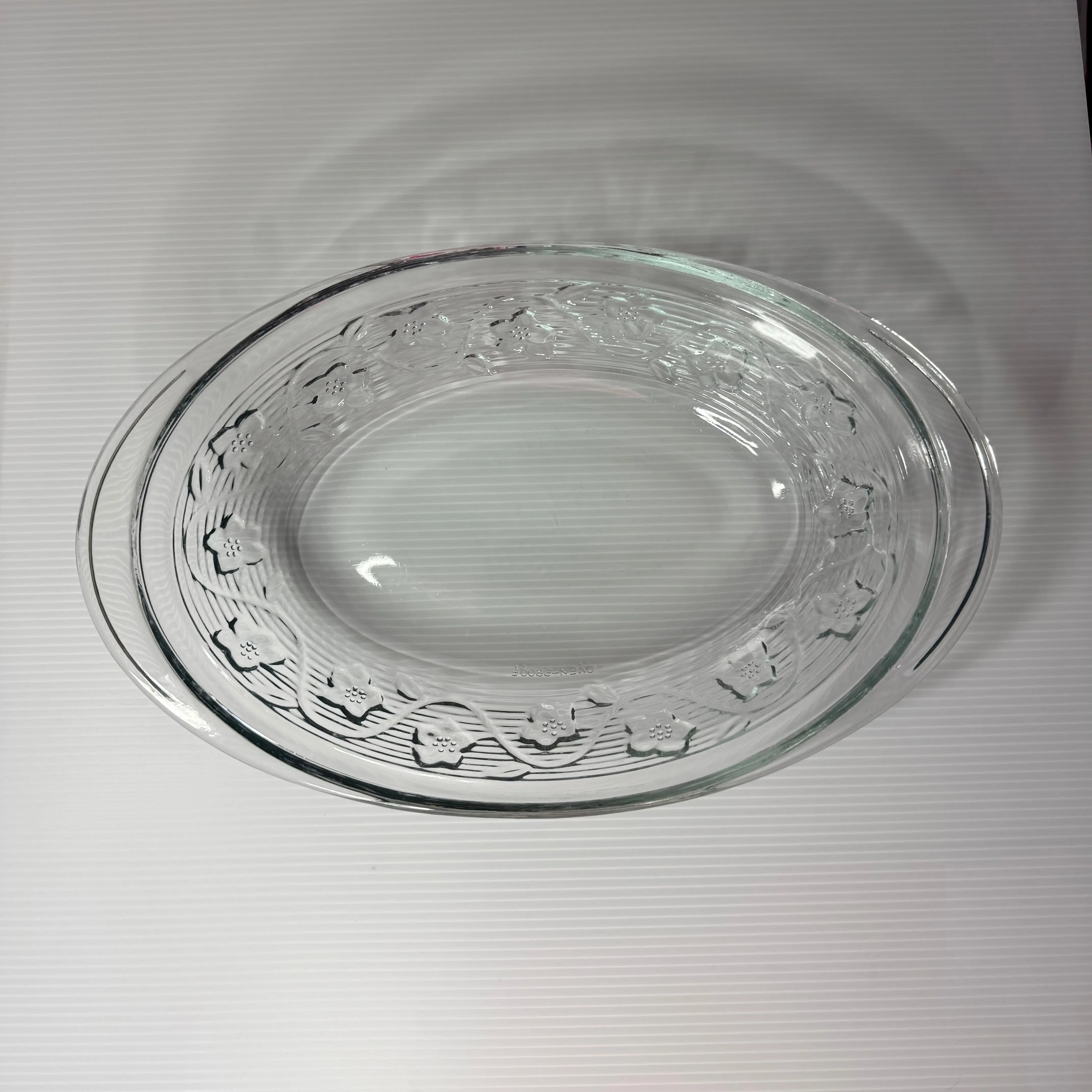 Clear Glass Oval Baking Dish, Anchor Hocking, Floral Embossed Pattern