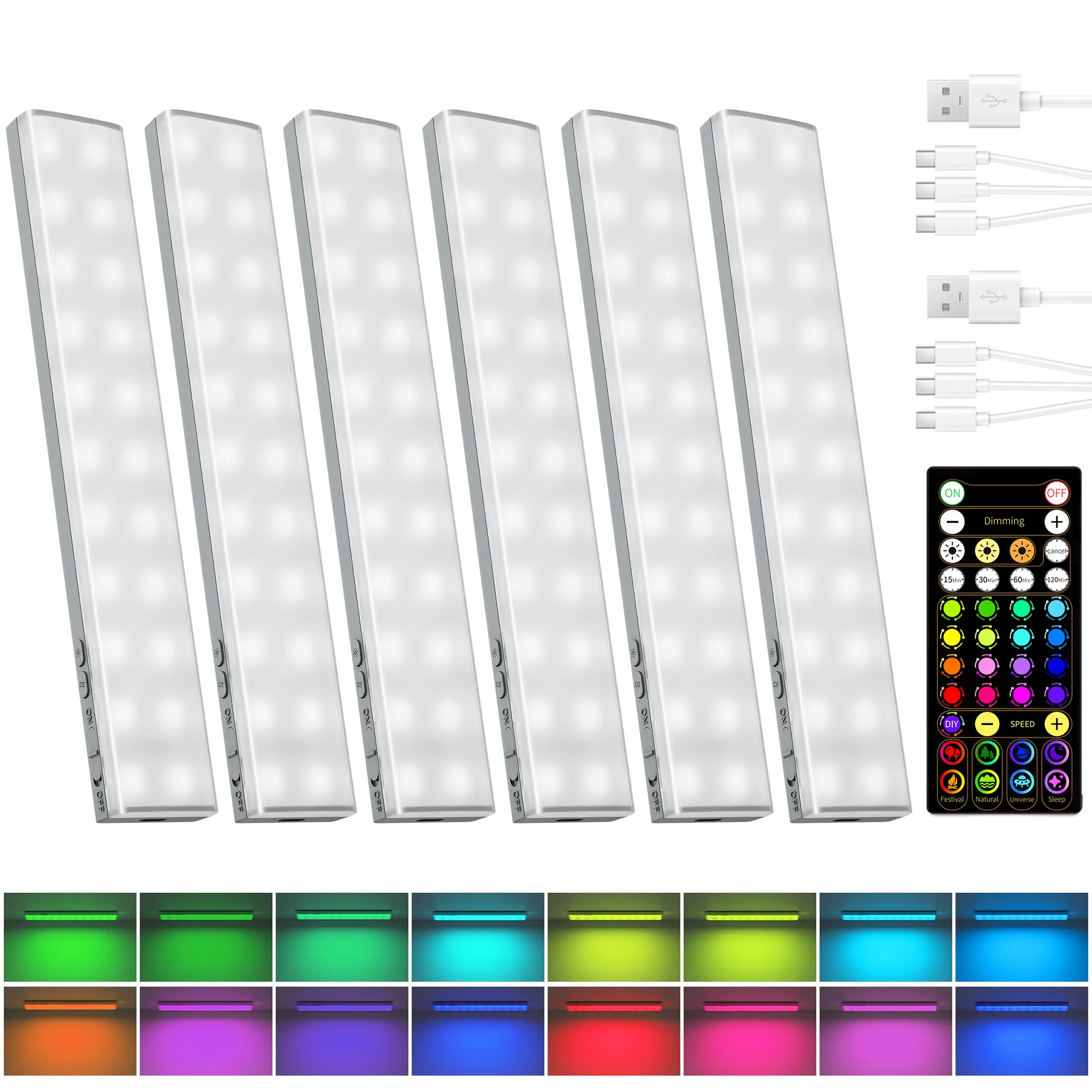 EZVALO 80RGB Color Changing Light Bars Wireless, 1800mAh Rechargeable Led Strip Shelf Lights, Timer & Dimmable Under Cabinet Lighting with Remote for Dorm Room, Gaming Setup, Kitchen, Bedroom, Display Case, Back to School, Home Makeover, Halloween Decor