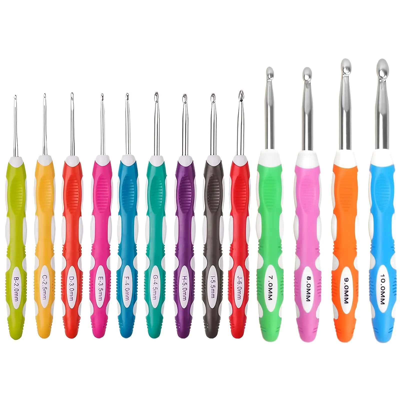 13 PCS Longer Ergonomic Crochet Hooks Set USA Standard Size 2.0mm-10.0mm Soft Grip Handles Smooth Crochet Needles Knitting Needles for Arthritic Hands,Beginners