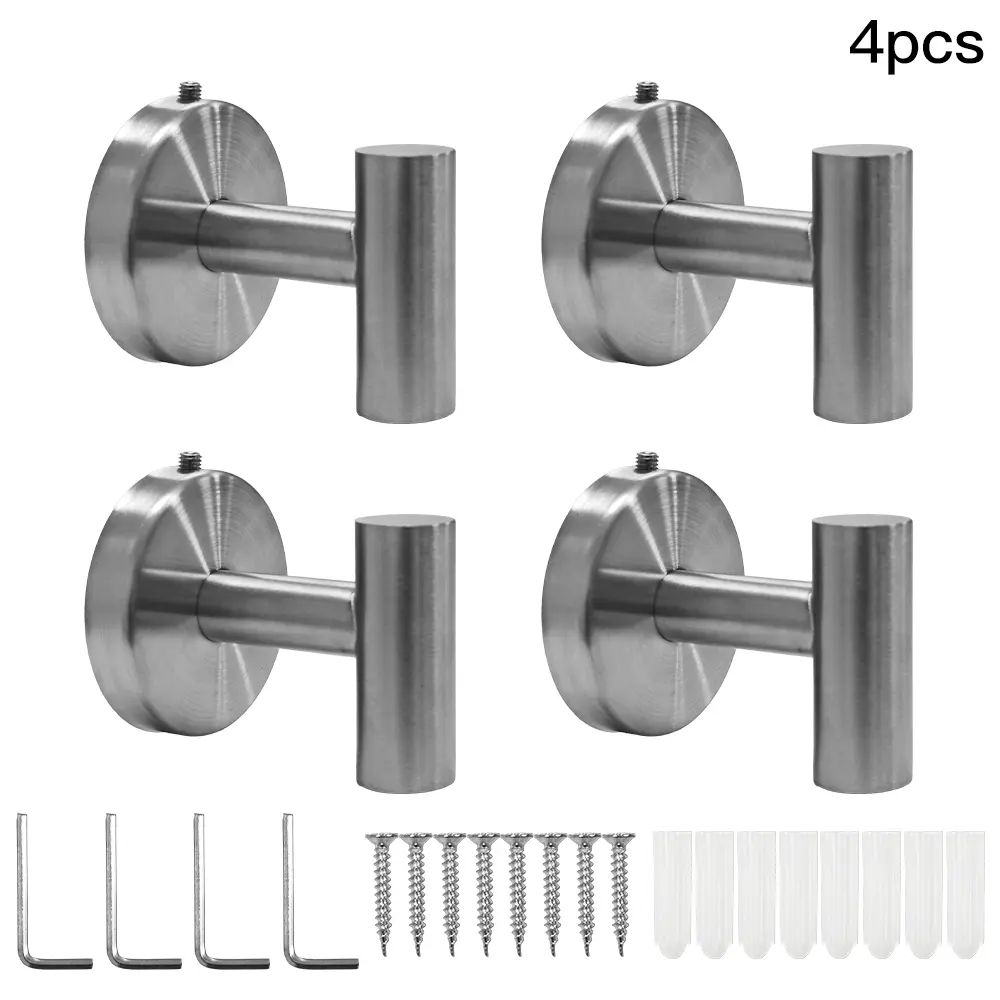 Bathroom Wall Mounted Multi Colour Towel Hook + Coat Hook Combination Heavy Duty Stainless Steel Hook Rail Silver Color 4pcs Need Drilling Bathrobe Towel Coats Universal retractable  towel  bar bathroom  caddy