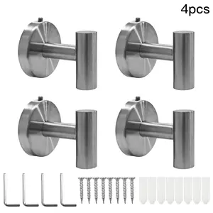 Bathroom Wall Mounted Multi Colour Towel Hook + Coat Hook Combination Heavy Duty Stainless Steel Hook Rail Silver Color 4pcs Need Drilling Bathrobe Towel Coats Universal retractable  towel  bar bathroom  caddy outdoorfun