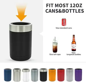 [New deal] - Stainless Steel 12oz Vacuum Insulated Can and Bottle cooler| Double Wall Can Cooler For Cans and Bottles | Copper Plated Can Chiller and Metal Cooler | Black