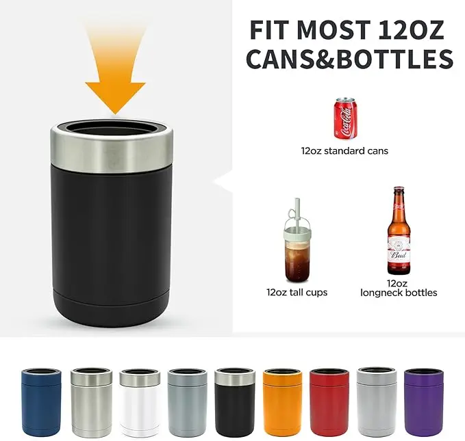 [New deal] - Stainless Steel 12oz Vacuum Insulated Can and Bottle cooler| Double Wall Can Cooler For Cans and Bottles | Copper Plated Can Chiller and Metal Cooler | Black