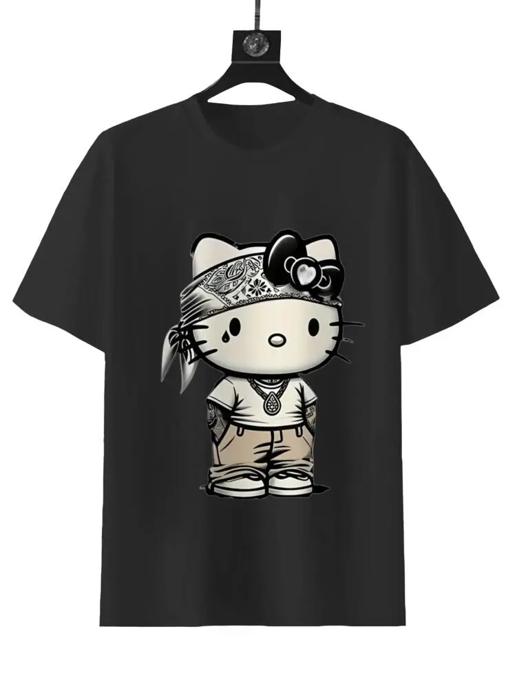 Sanrio Street Style Hello Kitty Unisex Tee - Black 100% Cotton T-Shirt with Classic Hello Kitty Graphic for Men & Women