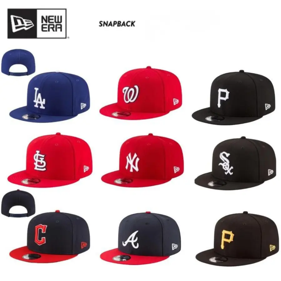 New Era MLB Adjustable Snapback Cap – Flat Brim Hat Featuring Seattle Mariners, Los Angeles Dodgers, New York Yankees, Washington Nationals, Chicago White Sox, Pittsburgh Pirates, St. Louis Cardinals, Cleveland Guardians & Atlanta Braves Team Logos