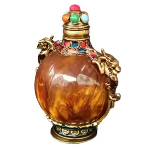 Eata Gift Vintage Round Snuff Bottle | Handmade Glass Old-Style Carving | Desk Decor & Feng Shui Pendant