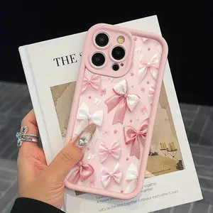Pink Shockproof Phone Case with Bowknot Embossed Pattern, Suitable for iPhone 17 Air/16 Plus/15 Pro Max/14 Pro/13/12/11/XS Max/X Phone Case, Ideal Gift for Family, Friends, Lovers, Girlfriends, Perfect for Holidays TY98