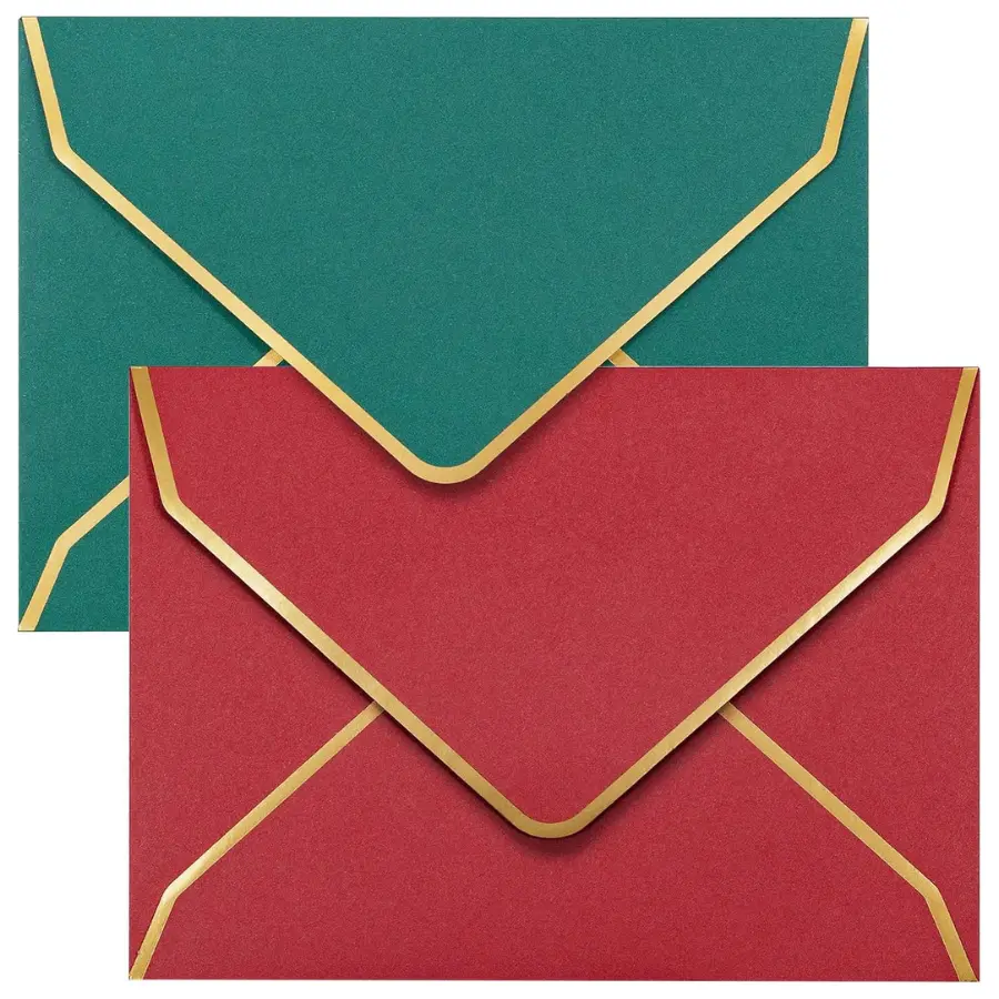 50 Pack 5x7 Invitation Envelopes A7 Foil Border Red Green Christmas Stationery