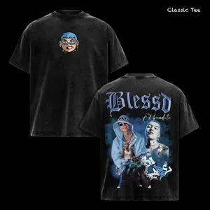 Blessd Vintage Washed Black Oversized T Shirt, El Bendito Reggaeton Artist Graphic Back Print Tee, Latin Trap Music Streetwear Aesthetic Heavyweight Cotton Unisex Shirt, Urban Fans Outfit Merch Gift Idea