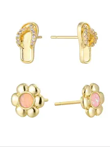 Fashionable Flower & Slipper Design Stud Earrings, Rhinestone Decor Earrings for Women, Elegant Jewelry for Party, Daily Decor, Trendy Jewelry for  Gift