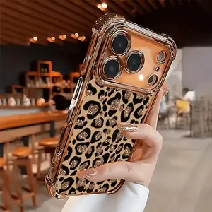 Leopard Print Fashion Case for iPhone 17Air/17/16E/11/12/13/14/15/16/Pro/Pro Max/Plus High Definition Shock Resistance Full Protection with Rhinestone Accents