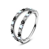 White Opal+Clear CZ+Black CZ(Double Hoop)