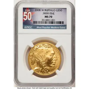 Modern Bullion Coins (2008-W Burnished Gold Buffalo 1 oz Top 50 Most Popular Modern Coins Label)