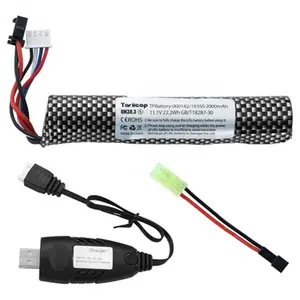 Airsoft Gel Blaster Battery - 11.1V 2000mAh Water Bead Splatter Ball Batteries with Mini Tamiya to SM2P Plug Rechargeable Charger Cable for Splat Ball Replacement - 1 Pack