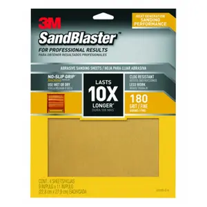 3M  9 x 11 in. 180 Grit Sandpaper without Slip Backing - Pack of 4
