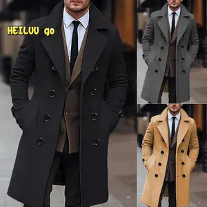 Men Tweed Pea Coat Casual Solid Color Warm Long Sleeve Double Breasted Winter Cardigan for Streetwear Outerwear, Sport And Outdoor Thermal Jacket Outerwear