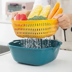 Double layer vegetable washing basin, drain basket, strainer basket, kitchen, fruit tray, living room, household vegetable basket, water filter