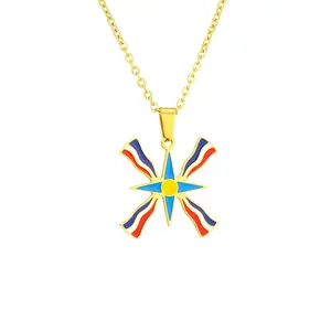 Fashion Assyrian Flag Pendant Necklace in Geometric Shape Stainless Steel National Style Design for Men Women