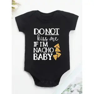 100% Cotton Youngsters Onesie with Fun "If I'm Nacho Youngsters" Letter Print – Soft, Black with Yellow & White Graphic Design,  Perfect for Outdoor