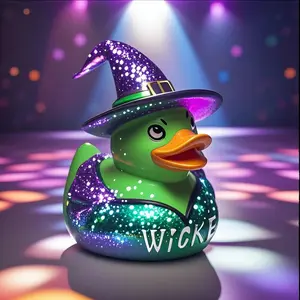 1 Piece Evil Cute Witch Duck - Green Rubber Duck with Sparkly Outfit and Witch Hat, Perfect for Christmas Decor, Home, Office, or Bedroom Desktop Resin Craft Gift. Family Decoration, Cartoon Witch Design, Detailed Accents Add Fun, Home Decor Accessory