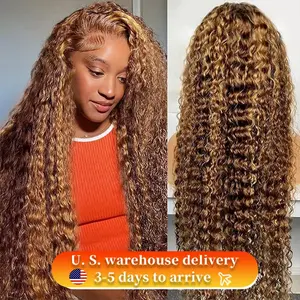 ZLIKE Ombre Highlight /Natural Black Water Wave Lace Front Wigs 13*6 Lace Thick Honey Blond Curly 180% Density Wig with Transparent Lace Blend for Natural Look