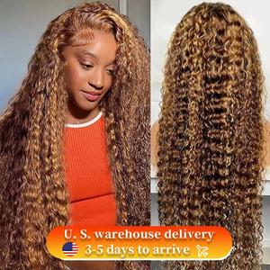 ZLIKE Ombre Highlight Water Wave Lace Front Wigs 13x4/13*6  Lace Thick Honey Blond Curly 180% Density Wig with Transparent Lace Blend for Natural Look