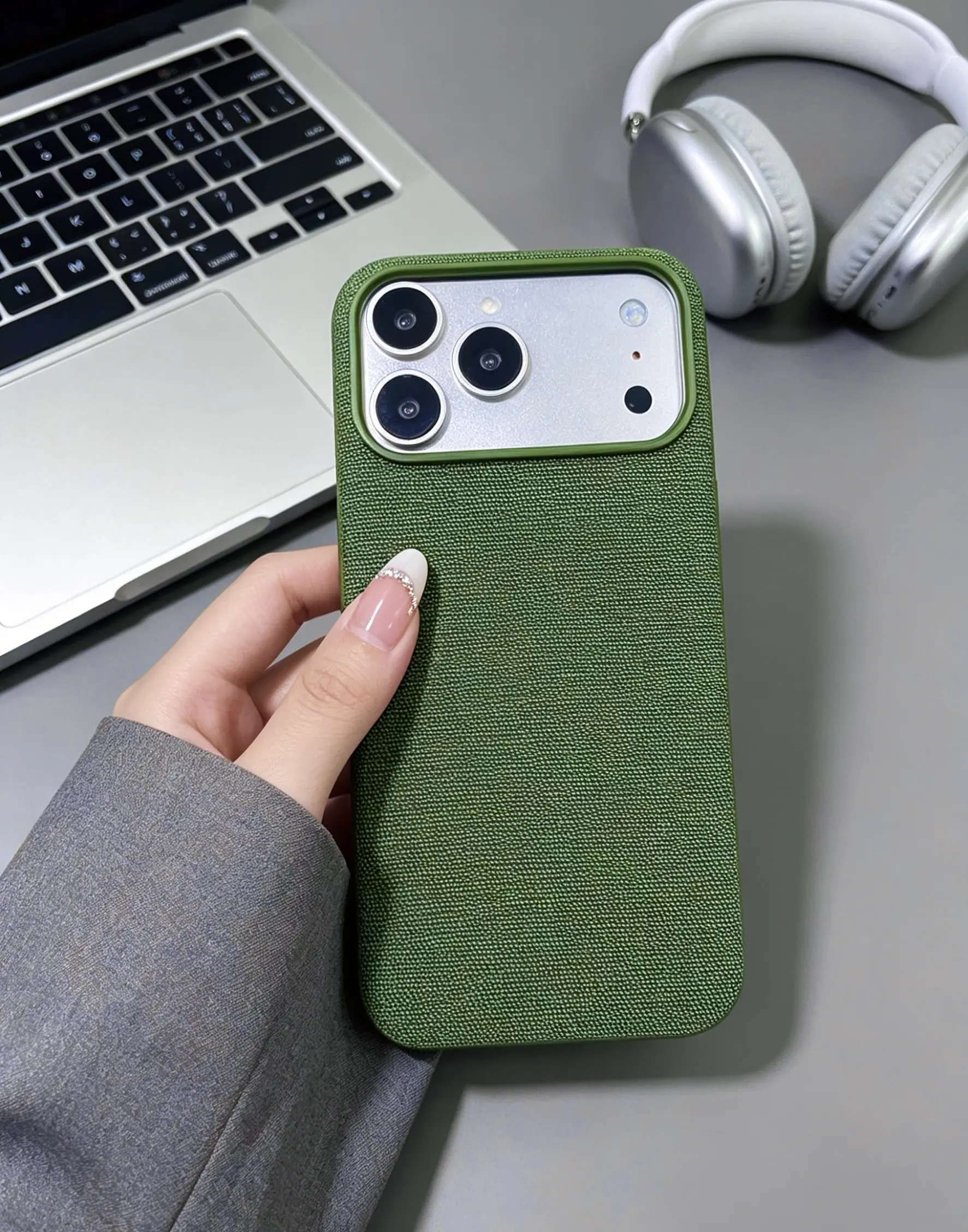 Magnetic Woven Texture Phone Case for iPhone 13-17 Series Pro Max Air, Soft PU Fabric Casing - Slim Shockproof Protective Accessories with Screen Edge Raise & Wireless Charge Compatibility