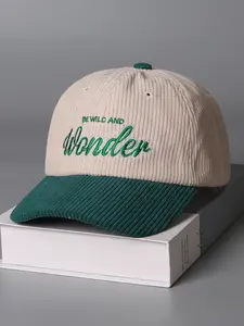 Men's French Patchwork Velvet Baseball Cap, Adjustable Hat, Casual Embroidered Letter Design, Spring & Fall Fashion Hat for Couples