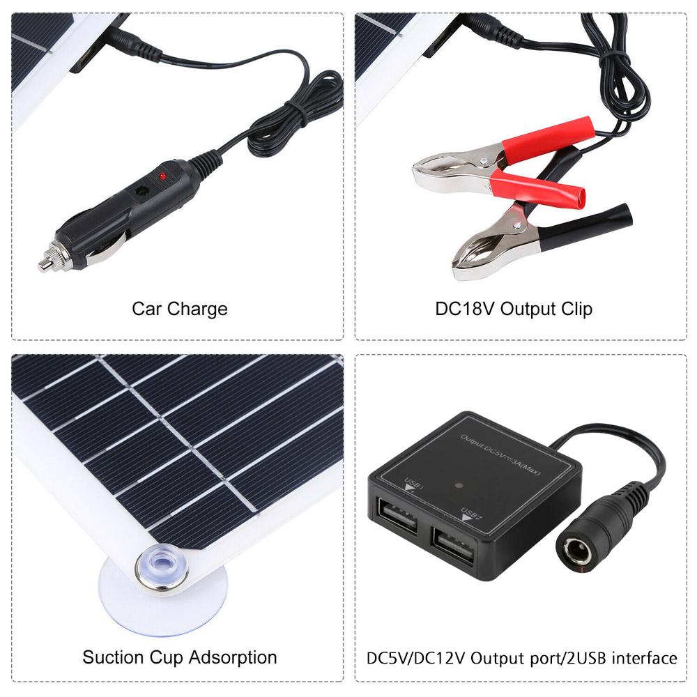 25W 18V Portable Solar Panel with 100A Controller Monocrystalline 12V Battery Charger for Camping - Includes Suction Cups & Car Charger