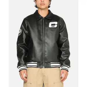 Carre Vegan Leather Varsity Jacket Black/White