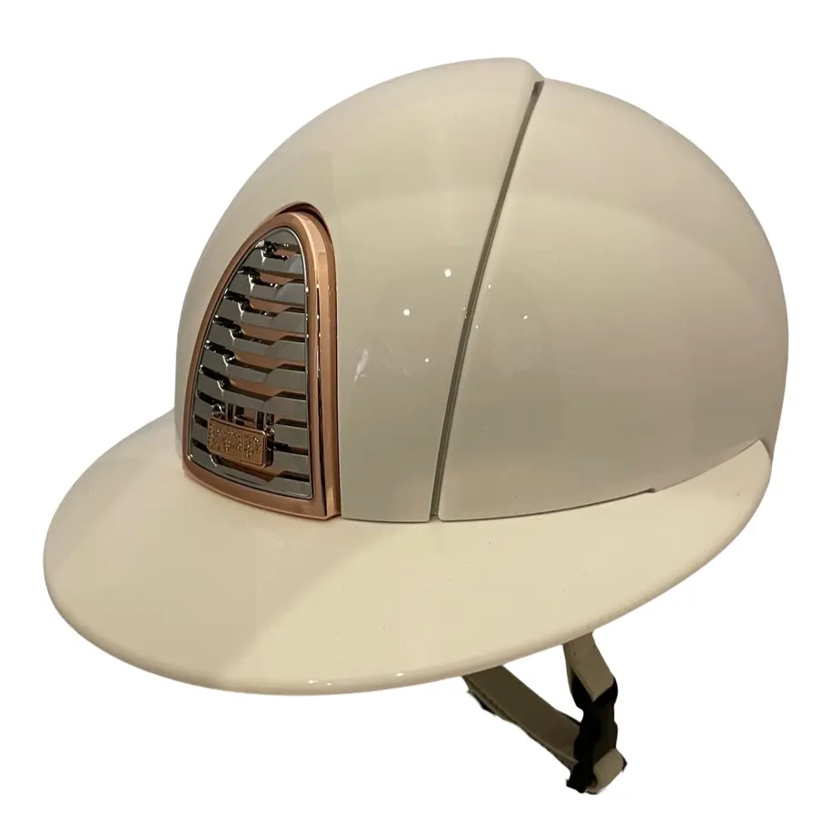 KEP Cromo 2.0 Polish White with Mirror Gold Rose Frame & Zircons Logo Wide Polo Brim Helmet