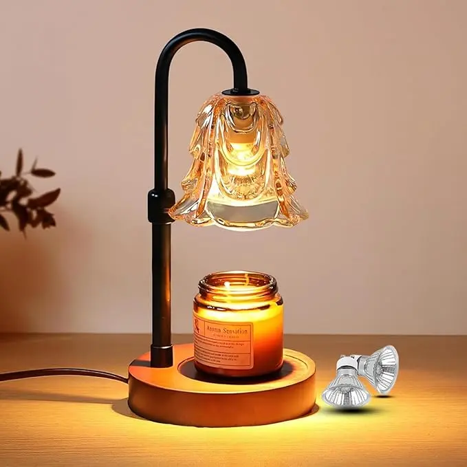 Dimmable Candle Warmer Lamp with Timer, Adjustable Height, 2 Lights - Fragrance Wax Melt Warmer for Scented Wax, Glass Jar Candles, Metal-Built Home Bedroom Decor, Ideal Gift for Kitchen Use