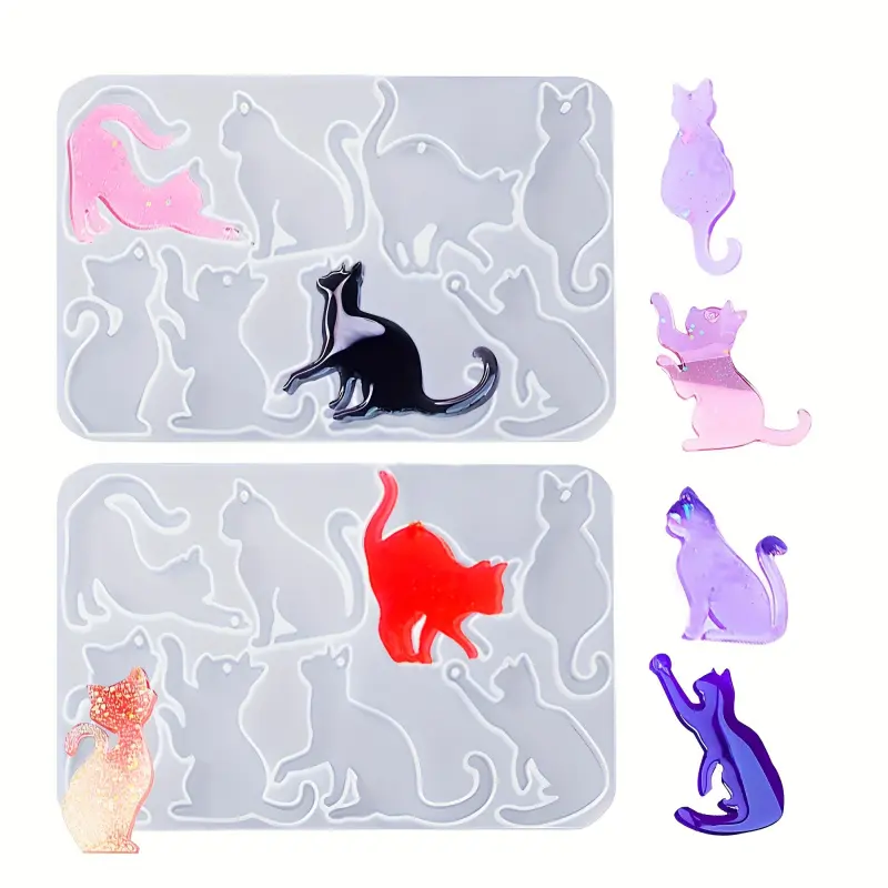 2 Piece Cat Resin Mold Silicone Mold, Cute Animal Epoxy Resin Pendant Casting Mold for DIY Jewelry Necklace Earrings Accessories