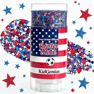 KIDGENIUS Red White Blue Glitter Stick - Beauty Makeup Tool for 4th of July Face, Hair & Body Sparkle