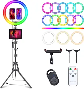 12" Selfie Ring Light with 75" Tripod Stand & 2 Phone Holder, LED Camera Ringlight with 48 RGB Colors Modes & Musical Rhythm Mode and 12 Brightness Dimmable for /Makeup/Photography/Vlog