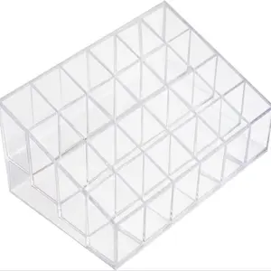 24-Slot Acrylic Lipstick Display Case, Clear Storage Box with Paper Box Packaging, Cosmetic Organizer Rack, Lightweight Desktop Holder for Lipsticks, Makeup Brushes, Multi-Layer Beauty Storage, Nail Polish Storage, Gift for Girls