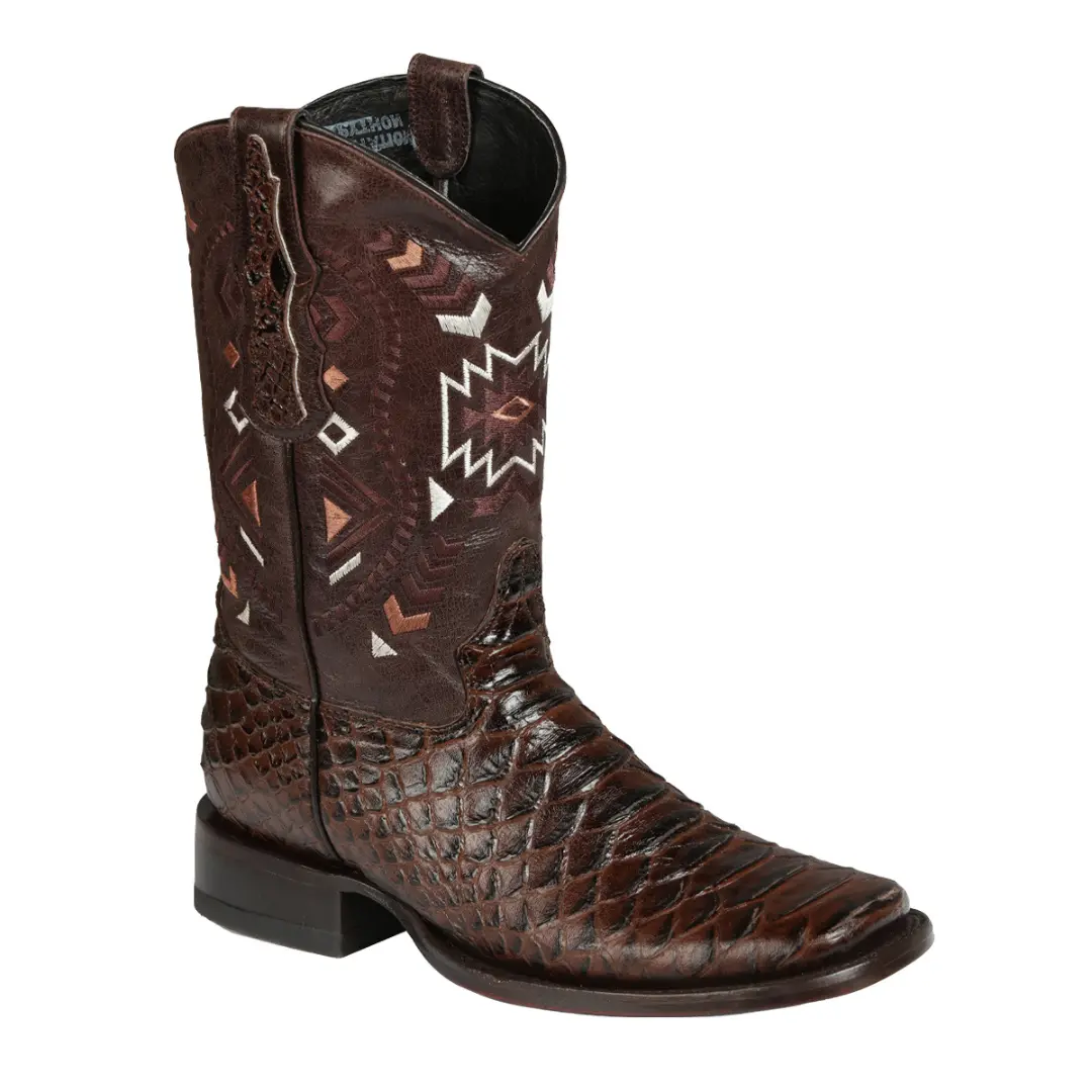 El General Men’s Imitation Python Print Rodeo Leather Boots - Brown