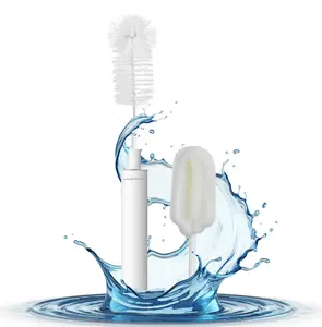 NINESTARS Electric Baby Bottle Cleaner Set With Sponge Brush And Bristle Head, 360° Powerful Rotating Deep Cleaning Brush, Rechargeable Electric Brush Cleaner for Water Bottles, Baby Bottles and Mug, Aluminum Alloy Handle