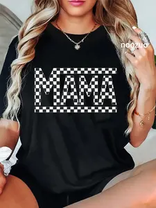 100% Cotton Checkered Mama Black White for Moms Funny T-Shirt