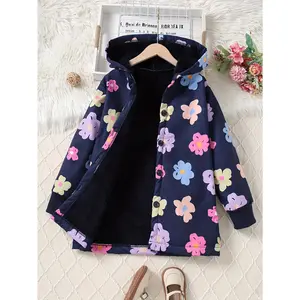 Fashionable Mid-Length Jacket for Girls with a Colorful Floral Print, Featuring a Hood And a Single Row of Buttons, Designed for Warmth And Comfort in Autumn And Winter