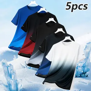 Men's Gradient Color Sports T-Shirt - Moisture-Wicking, Quick-Dry, Breathable Fabric, Lightweight Crew Neck Short Sleeve t shirt for men Training - Machine Washable Spring/Summer/Autumn Casual & Athletic Apparel   Durable Non-Stretch Fitness Activewear