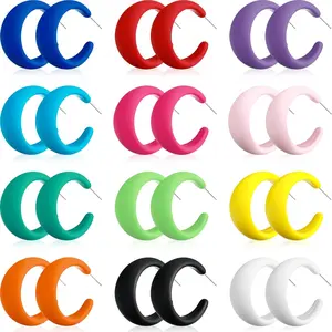 12 Pairs 80s 90s Neon Earrings  Matte Colorful Hoop Earrings for 80s Outfit Glow Party Accessories