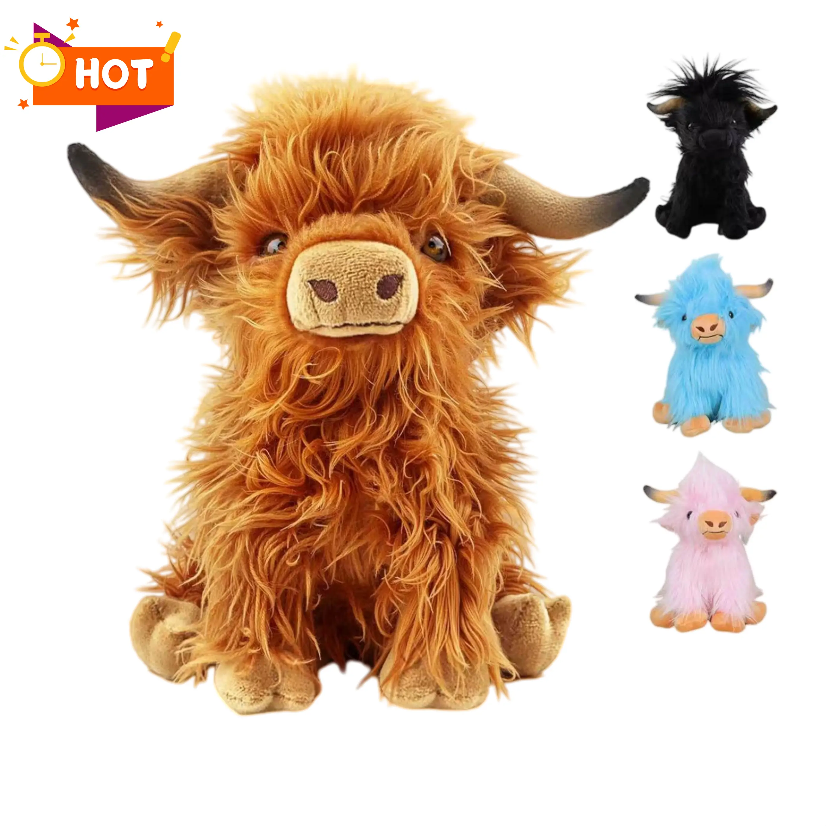 Highland Cow Plush Toy, 10in (25cm) Huggable Stuffed Animal, Soft Farm Animal Collectible, Holiday Gift for Kids
