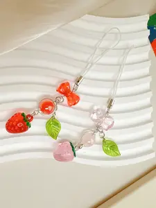 Sweet Cute Strawberry Mobile Phone Chain Lanyard Lovely Fruits Phone Chain For Girls Aesthetic Cellphone Jewelry Gifts Cellphone Accessories