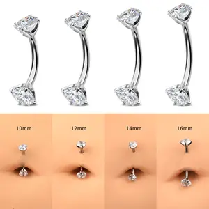 Oufer 14G Titanium Internally Threaded AAAAA+ Grade CZ Belly Button Ring Bar Lenhth 10mm 12mm 14mm 16mm