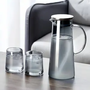 Borosilicate Glass Cup And Pot Set, 1 Pot + 4 Cups/6 Cups Set, 3 Colors to Choose From, Large Capacity, Cold And Heat Resistant, Safe, Perfect Juice, Milk, Coffee And Tea Drinking Utensil