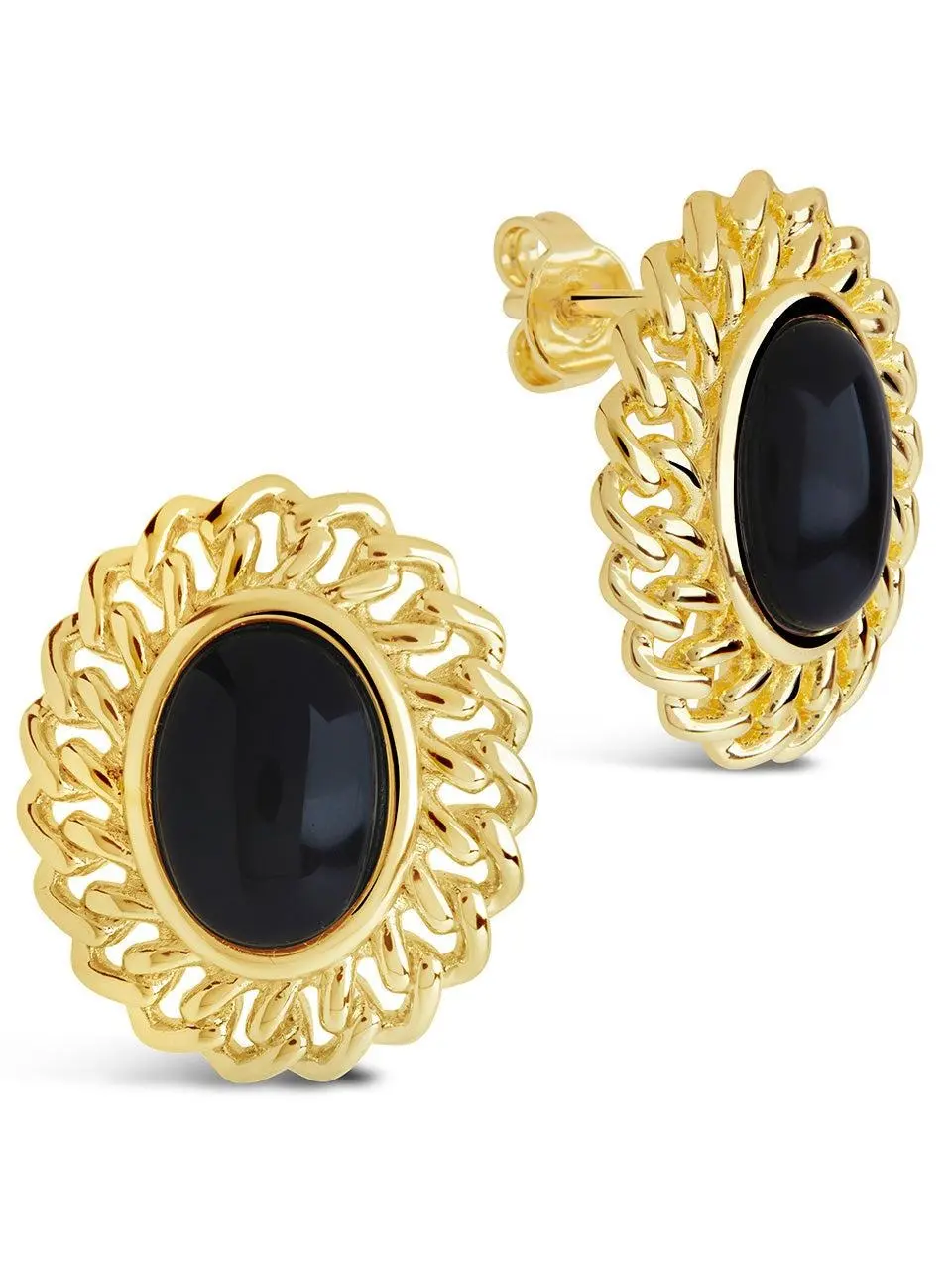 Sterling Forever Ainsley Statement Stud Earrings, Round Created Onyx Jewelry in 14-Karat Gold or Silver-Tone Rhodium Plate, Gold Statement Earrings, Stud Earrings Jewelry