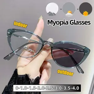 Versatile Business Cat-eye Frame Photochromic Myopia Glasses for Women and Men Blue Light Blocking Near Sight Eyeglasses